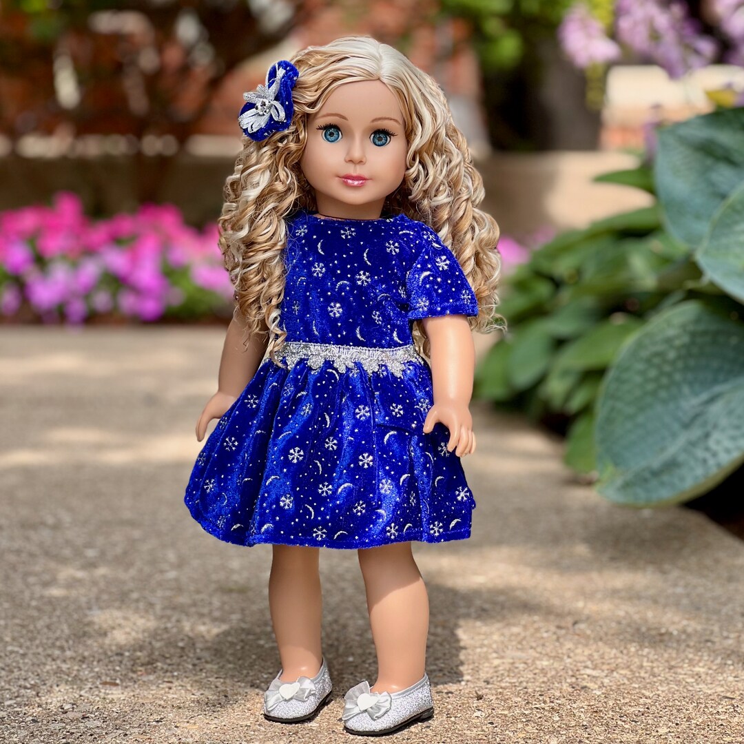 Midnight Blue - Clothes Fits 18 inch Doll - Dark Blue Sparkling Holiday Dress with matching Silver Shoes (Doll Not Included) | MakerPlace by Michaels Midnight Blue - Clothes Fits 18 inch Doll - Dark Blue Sparkling Holiday Dress with matching Silver Shoes (Doll Not Included) | MakerPlace by Michaels